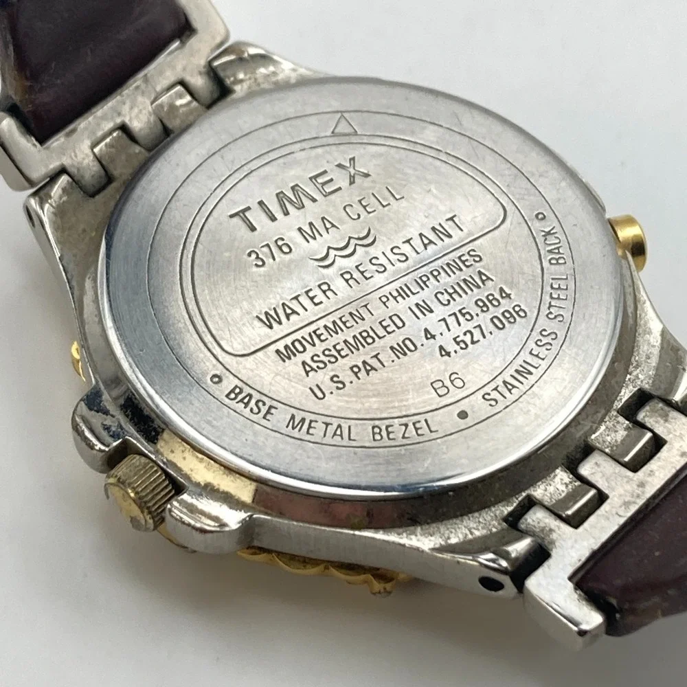 Vintage Timex Women's Watch 32mm Indiglo Silver Gold Two Tone New Battery 90s